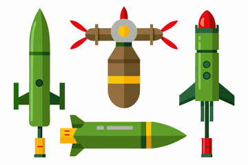 Guided missile and rocket icons set