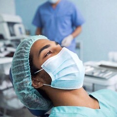 young surgeon surgeon in operation room. surgeon with a surgical mask. surgeon in operating room.