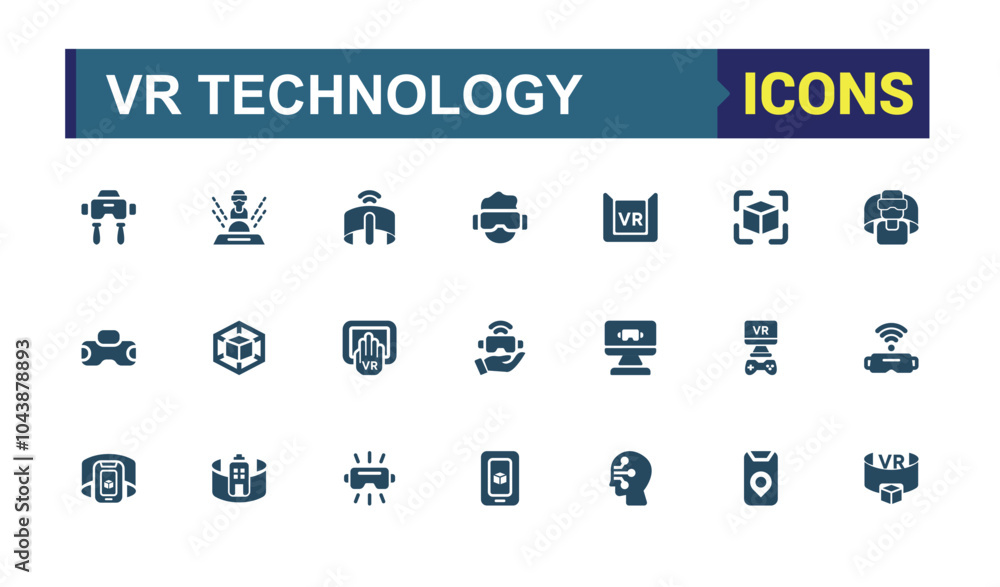 Virtual Reality icons in solid style. Includes filled augmented ...