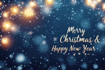 A festive Christmas card background with glowing fairy lights and stars, with the text 