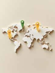 Aufkleber - A world map outline highlights key travel destinations using vibrant map pins, inviting adventure seekers to explore. Generative AI