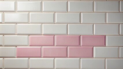 Wall Mural - Rectangle ceramic white and pink wall with reflection