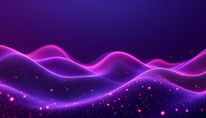 Aufkleber - A vibrant wave of light particles in pink and blue, a mesmerizing abstract background for digital presentations. Purple background with many glowing particles. Information technology background. 