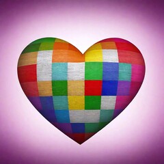 Sticker - colorful heart made of wood on a white background