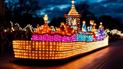 Wall Mural - Twinkling lights decorating every inch of parade floats, creating a dazzling display