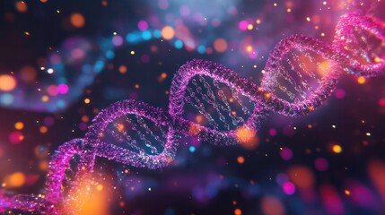 Poster - A glowing double helix DNA strand with a bokeh background.