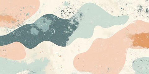  Abstract pastel artwork with organic shapes and textured strokes in soft blue, peach, and gray tones, creating gentle, calming composition.