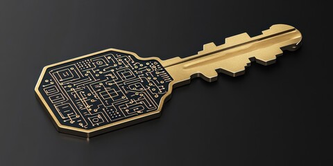 Wall Mural -  Digital key merges traditional key shape with embedded QR code in its head, symbolizing modern access technology.