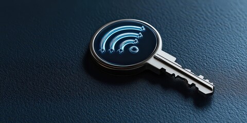 Wall Mural -  Digital key design featuring a Wi-Fi signal symbol integrated into the head of the key, representing modern wireless access technology.