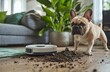 © ArtCookStudio - A curious French Bulldog observes a robotic vacuum cleaning dirt on a living room floor