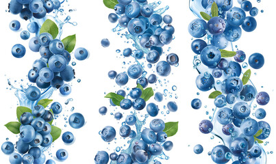 Wall Mural - Juicy blueberries with water droplets and green leaves on a transparent background, perfect for food and beverage designs