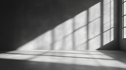 abstract. minimalistic background for product presentation. walls in  large empty room greyish white. can full of sunlight. Loft wall or minimalist wall. Shadow, light from windows to plaster wall.