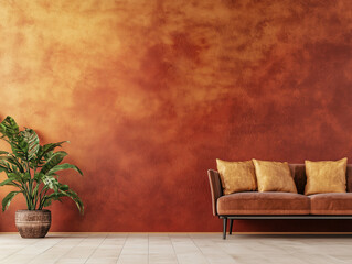 Canvas Print - Rustic Painted Wall with Matching Autumnal Decor: Golden Yellow, Deep Red, and Rustic Orange Color Washed Technique