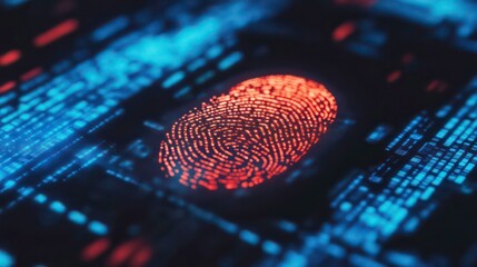 Leinwandbilder - A glowing red fingerprint on a digital background, representing online security and identity verification.