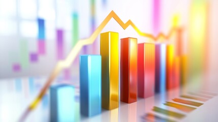Fototapete - Colorful Bar Graphs and Trend Line for Data Analysis