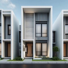 3d house render modern house in white and brown door and two stories