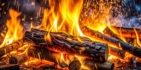 Canvas Print - close-up of flames and glowing embers in campfire