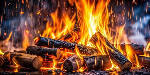 Canvas Print - bright orange flames crackling in campfire close-up