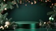 © Johannes - Empty green round podium among Christmas decorations. Modern product display