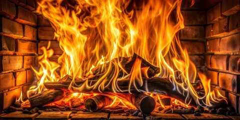 Canvas Print - close-up of roaring fireplace flames creating cozy atmosphere