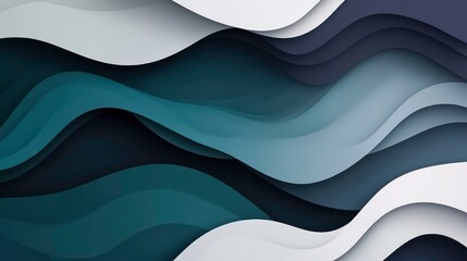 Aufkleber - Abstract wavy background with blue, white and dark gray colors in a layered paper cut style.