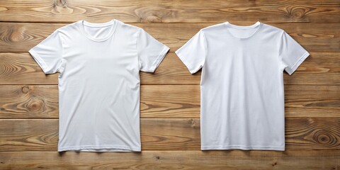 Two White T-shirts on Wooden Background, Mockup, Design, Tshirt ,mockup, tshirt design