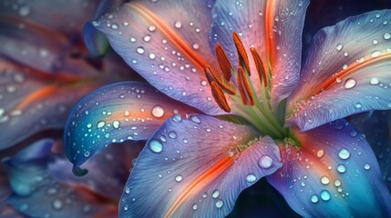Aufkleber - Vibrant Lily Flower with Water Droplets Close-Up