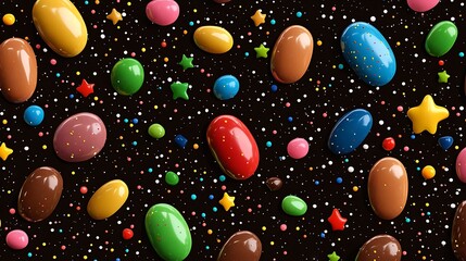 Canvas Print - Colorful 3D Shapes and Sprinkles on a Black Background.