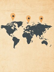 Leinwandbilder - Discover major travel destinations with map pins on a minimalistic world map highlighting places to visit around the globe. Generative AI
