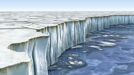 Poster - Frozen Ocean Landscape - Ice Shelf Cliff and Blue Water.