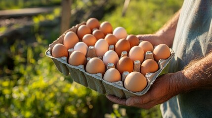 Wall Mural - Harvesting fresh eggs a glimpse into farm life and sustainable practices