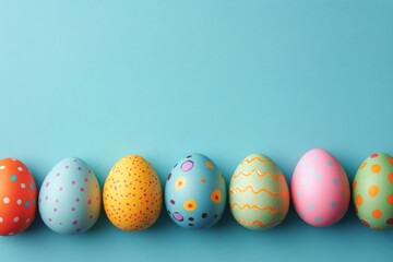 decoratively painted easter eggs arranged on a pastel background ready for celebration