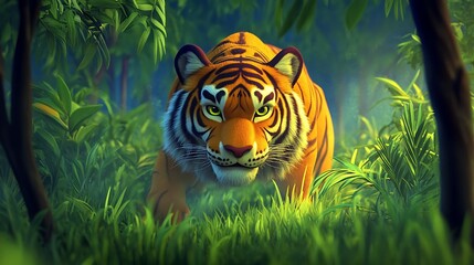 Poster - Tiger in the Jungle, Lurking in the Shadows.