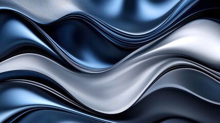 Aufkleber - Abstract wavy metallic background with blue and grey gradient colors.