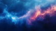 © @foxfotoco - Realistic thunder light and blue smoke cloud bottom frame. Mysterious lightning glow border wide panoramic element