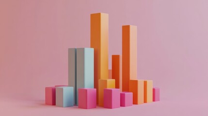 Fototapete - Colorful 3D Graphs on a Soft Pink Background