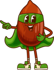 Poster - Groovy superhero peanut nut character, complete with a green cape, mask, gloves and shoes. Cartoon vector nutritional food personage is smiling and pointing confidently, embodying strength and fun