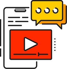 Leinwandbilder - Web blogging or online media comments line icon. Internet multimedia outline sign, web blogging or social media audience reaction or blogger video content comment or feedback line icon or pictogram