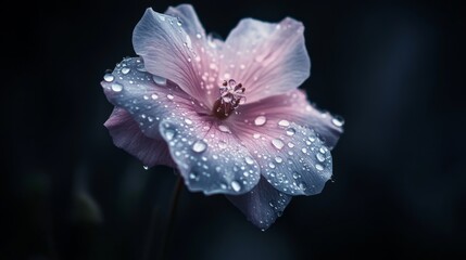 Aufkleber - Soft Pink Flower with Raindrops on Dark Background