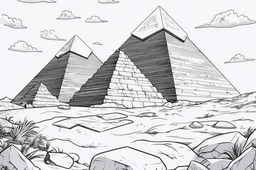 Leinwandbilder - Minimalist outline of the Pyramids of Giza, with simple geometric shapes representing the iconic structures against a clean background