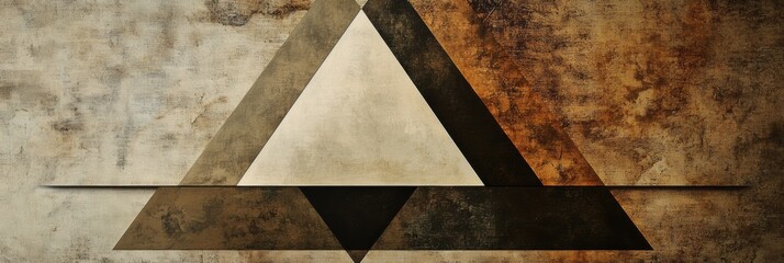 Aufkleber - Triangular shapes are arranged asymmetrically against a textured backdrop, showcasing a blend of earthy colors and geometric forms. Generative AI