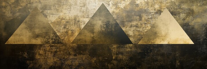 Leinwandbilder - Three asymmetrical triangular shapes are displayed against a textured, golden background, offering a modern artistic expression and depth. Generative AI