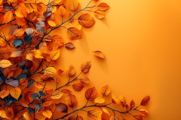 Wall Mural - A close up of leaves on an orange background