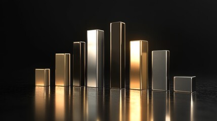 Fototapete - Elegant Metallic Bar Graph on Dark Background