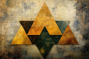 Aufkleber - Geometric triangular shapes in various hues are artistically placed over a textured background, enhancing visual depth and interest. Generative AI