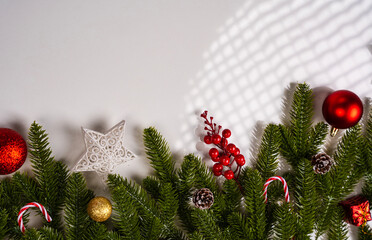 Happy Christmas image with copy space, Christmas border decoration on white background