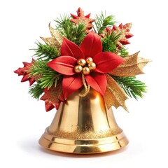 Elegant Christmas bell adorned with ribbon and vibrant flowers for holiday decor. Generative AI