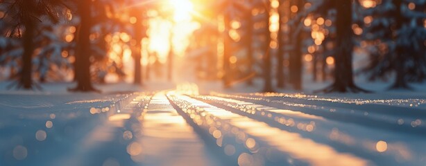 Wall Mural - Snowy Forest at Sunset