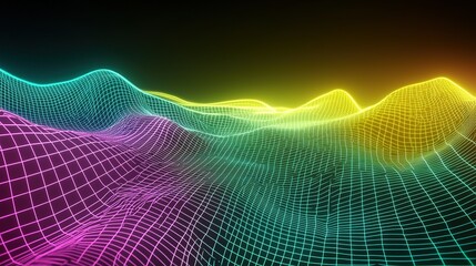 Wall Mural - colorful digital wave patterns with neon hues in a dynamic landscape representation during the night