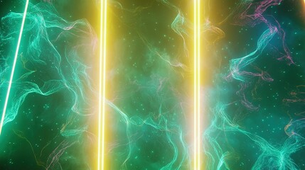 Wall Mural - abstract digital art featuring colorful light streaks and flowing patterns against a cosmic backgrou